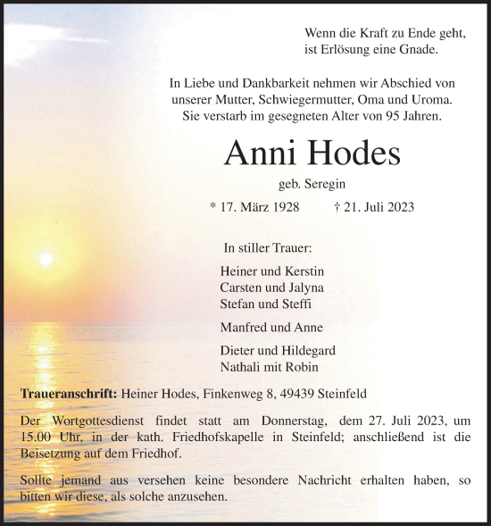 Anzeige von Anni Hodes von OM-Medien