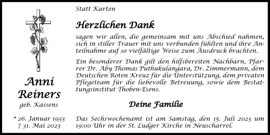 Anzeige von Anni Reiners von OM-Medien