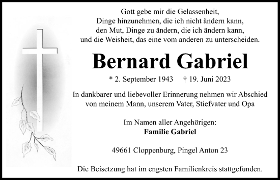 Anzeige von Bernard Gabriel von OM-Medien
