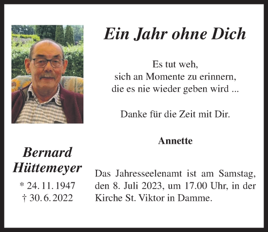 Anzeige von Bernard Hüttemeyer von OM-Medien