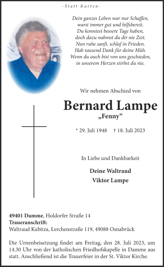 Anzeige von Bernard Lampe von OM-Medien