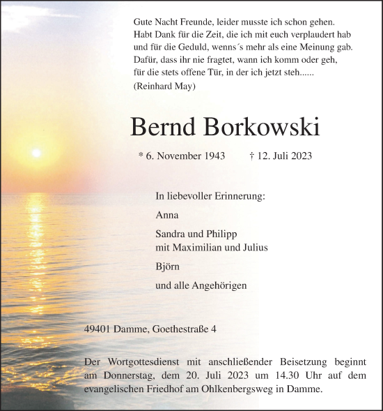 Anzeige von Bernd Borkowski von OM-Medien