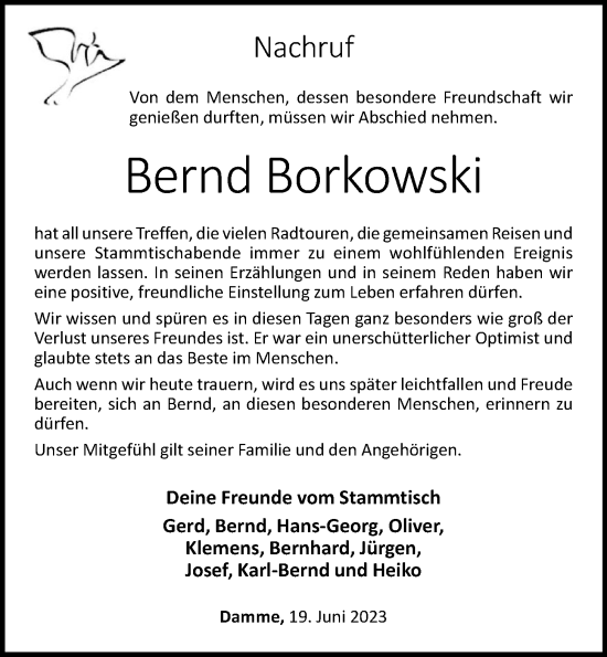 Anzeige von Bernd Borkowski von OM-Medien