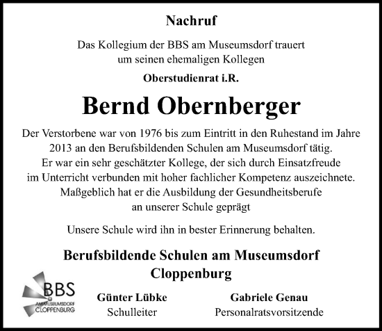 Anzeige von Bernd Obernberger von OM-Medien