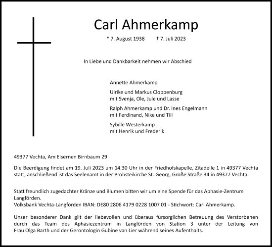 Anzeige von Carl Ahmerkamp von OM-Medien