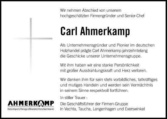 Anzeige von Carl Ahmerkamp von OM-Medien