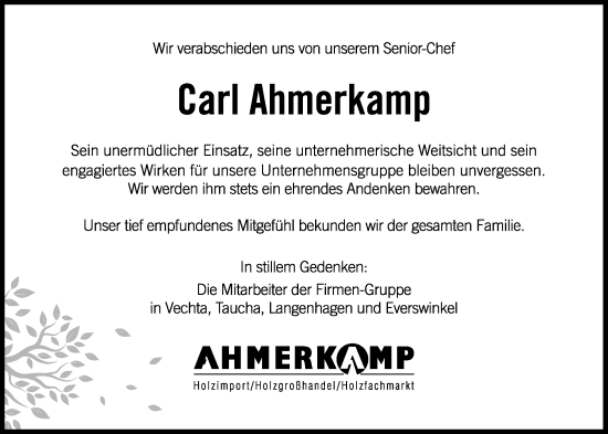 Anzeige von Carl Ahmerkamp von OM-Medien
