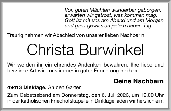 Anzeige von Christa Burwinkel von OM-Medien