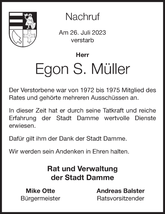 Anzeige von Egon Müller von OM-Medien