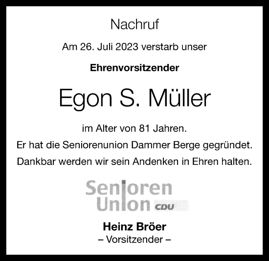 Anzeige von Egon Müller von OM-Medien