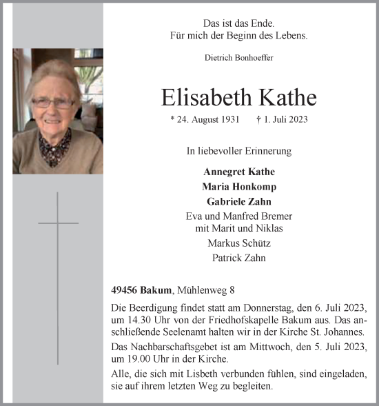 Anzeige von Elisabeth Kathe von OM-Medien