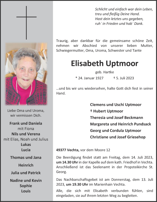 Anzeige von Elisabeth Uptmoor von OM-Medien