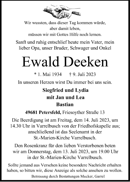 Anzeige von Ewald Deeken von OM-Medien