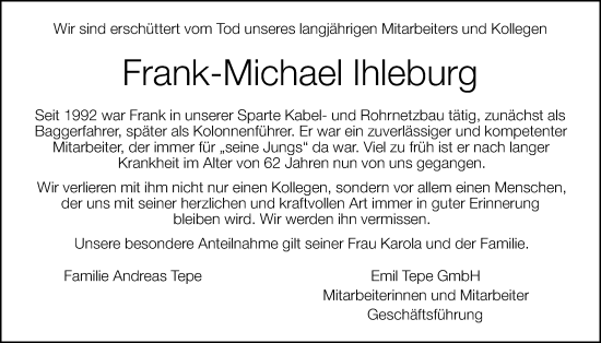 Anzeige von Frank-Michael Ihleburg von OM-Medien