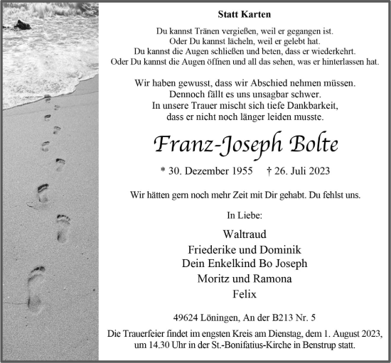 Anzeige von Franz-Joseph Bolte von OM-Medien