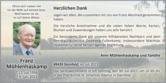 Anzeige von Franz Möhlenhaskamp von OM-Medien