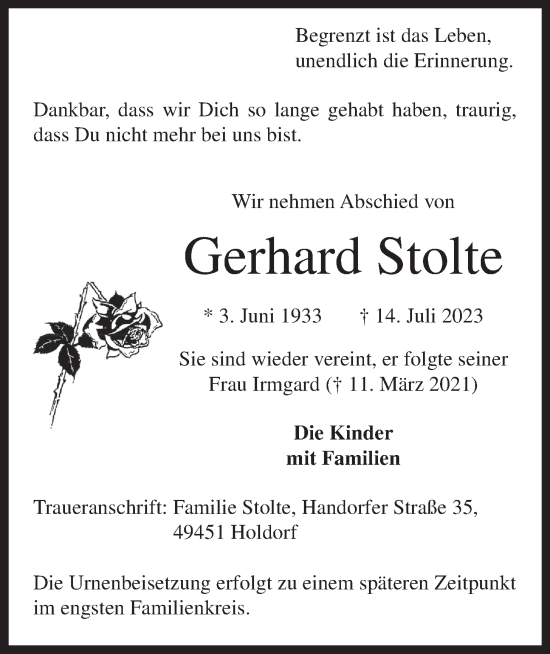 Anzeige von Gerhard Stolte von OM-Medien