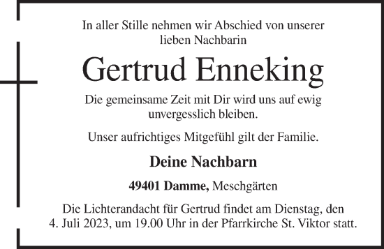 Anzeige von Gertrud Enneking von OM-Medien