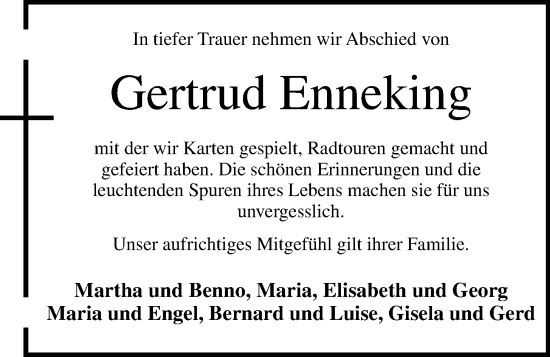 Anzeige von Gertrud Enneking von OM-Medien