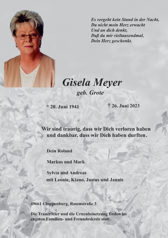 Anzeige von Gisela Meyer von OM-Medien