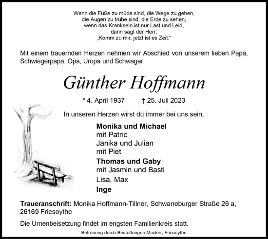 Anzeige von Günther Hoffmann von OM-Medien