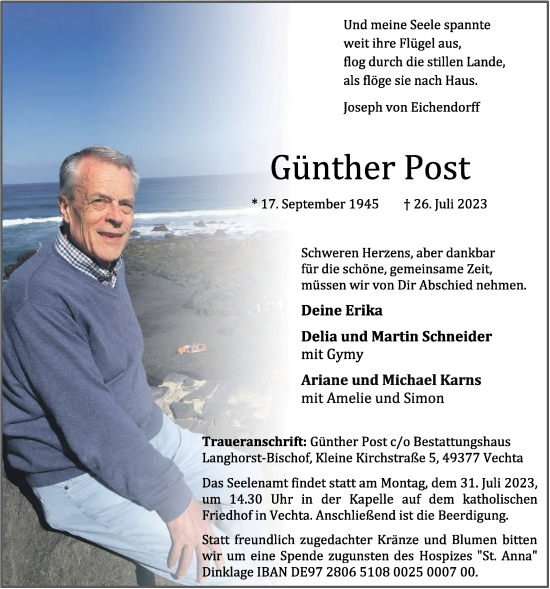 Anzeige von Günther Post von OM-Medien