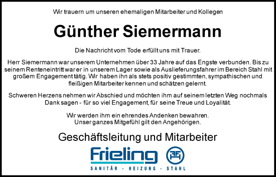 Anzeige von Günther Siemermann von OM-Medien