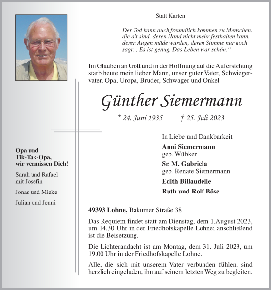 Anzeige von Günther Siemermann von OM-Medien