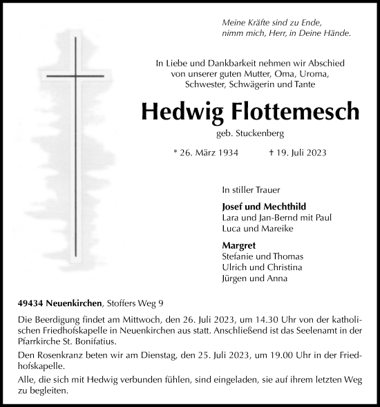 Anzeige von Hedwig Flottemesch von OM-Medien