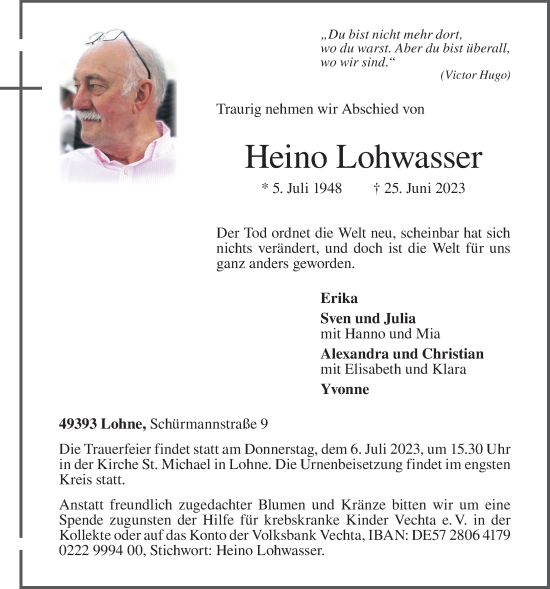 Anzeige von Heino Lohwasser von OM-Medien