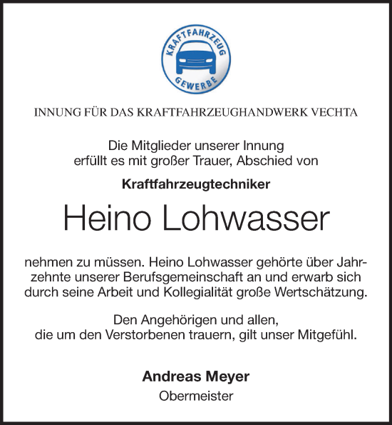 Anzeige von Heino Lohwasser von OM-Medien