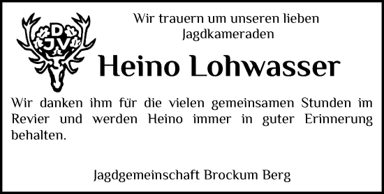 Anzeige von Heino Lohwasser von OM-Medien