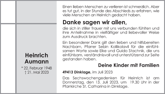 Anzeige von Heinrich Aumann von OM-Medien