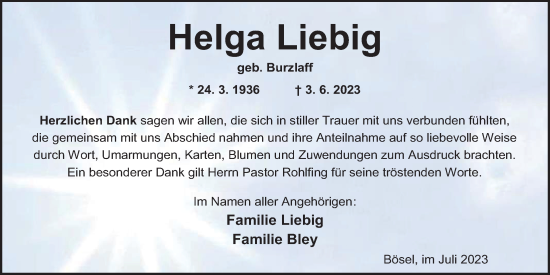 Anzeige von Helga Liebig von OM-Medien