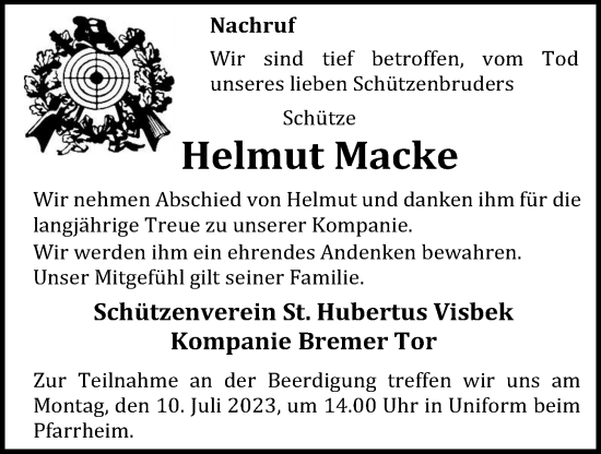Anzeige von Helmut Macke von OM-Medien