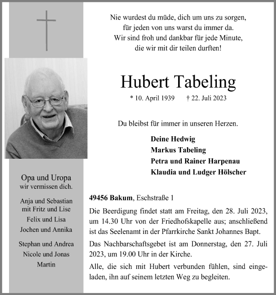 Anzeige von Hubert Tabeling von OM-Medien