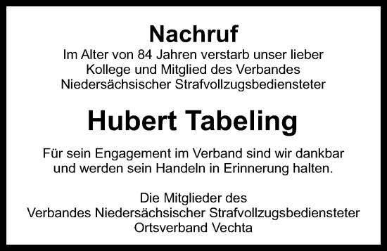 Anzeige von Hubert Tabeling von OM-Medien