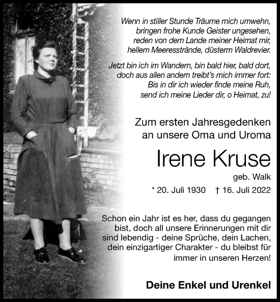 Anzeige von Irene Kruse von OM-Medien