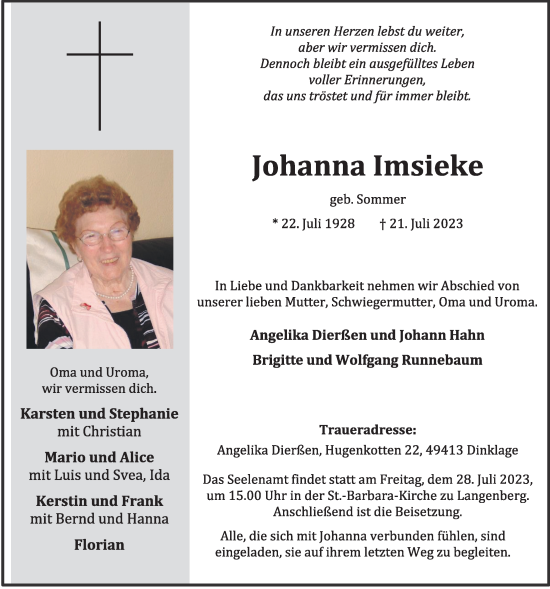 Anzeige von Johanna Imsieke von OM-Medien