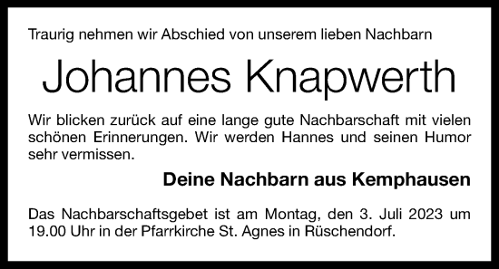 Anzeige von Johannes Knapwerth von OM-Medien