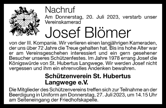 Anzeige von Josef Blömer von OM-Medien