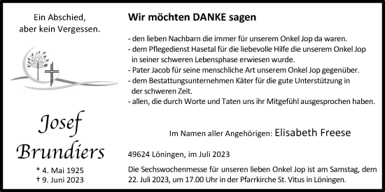 Anzeige von Josef Brundiers von OM-Medien