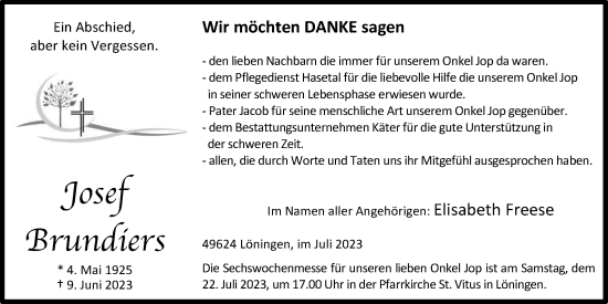 Anzeige von Josef Brundiers von OM-Medien