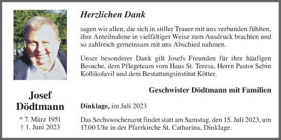Anzeige von Josef Dödtmann von OM-Medien