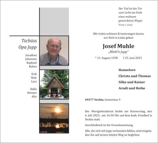 Anzeige von Josef Muhle von OM-Medien