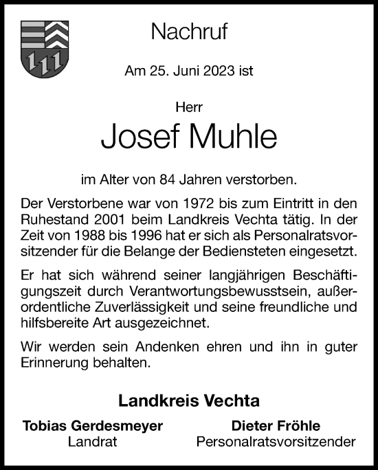 Anzeige von Josef Muhle von OM-Medien
