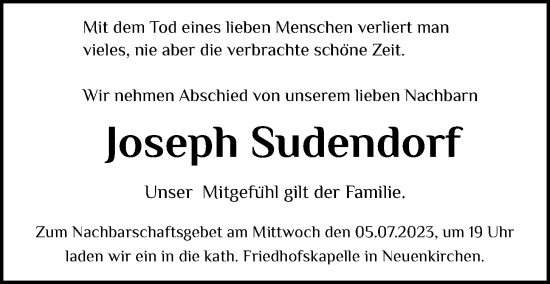 Anzeige von Joseph Sudendorf von OM-Medien