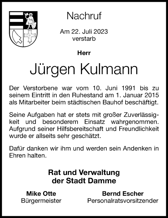 Anzeige von Jürgen Kulmann von OM-Medien