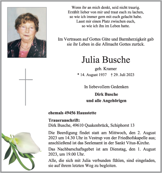 Anzeige von Julia Busche von OM-Medien