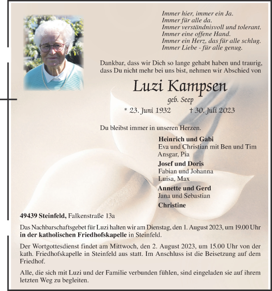 Anzeige von Luzi Kampsen von OM-Medien